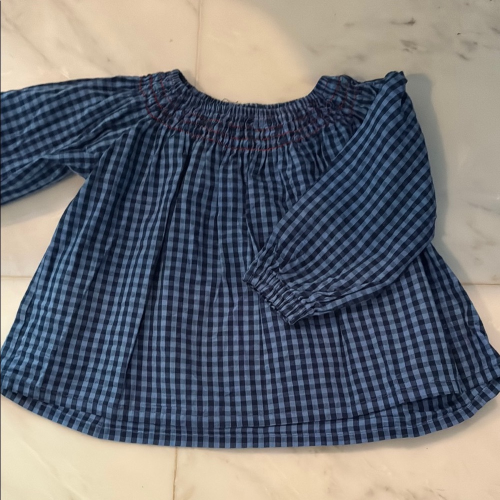 Blue on Blue Gingham top with red stitching